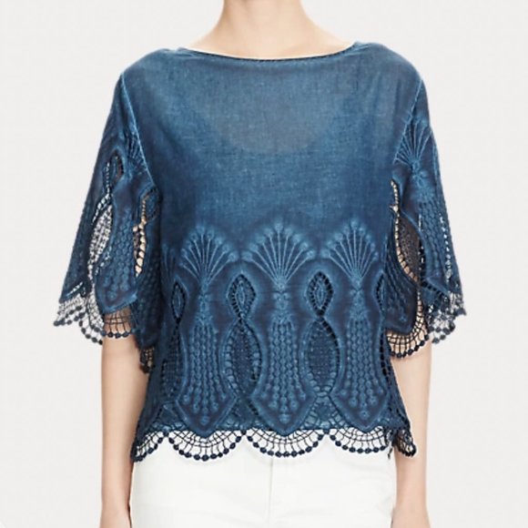 RALPH LAUREN Scallop‎ Trim Cotton Top - Picture 1 of 6